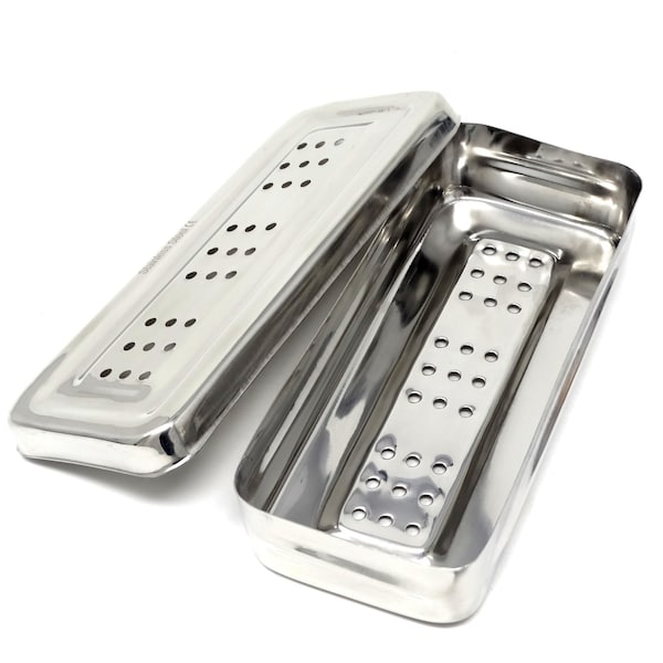 A2Z Scilab Stainless Steel Medical Instrument Box Organizer Perforated Storage Tray w/ Lid - 6.75Lx3Wx1.25H A2Z-ZR-BOX7315-FN - main